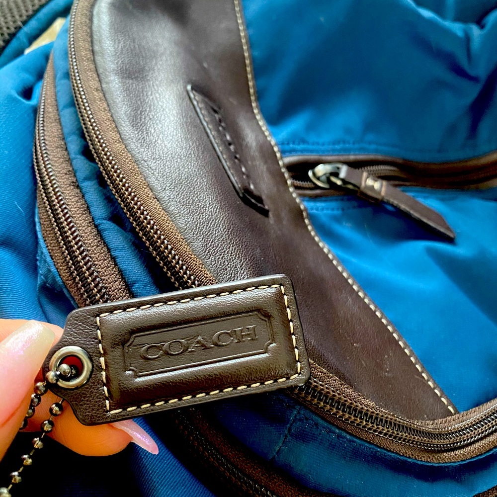 Coach backpack blue with brown leather accents